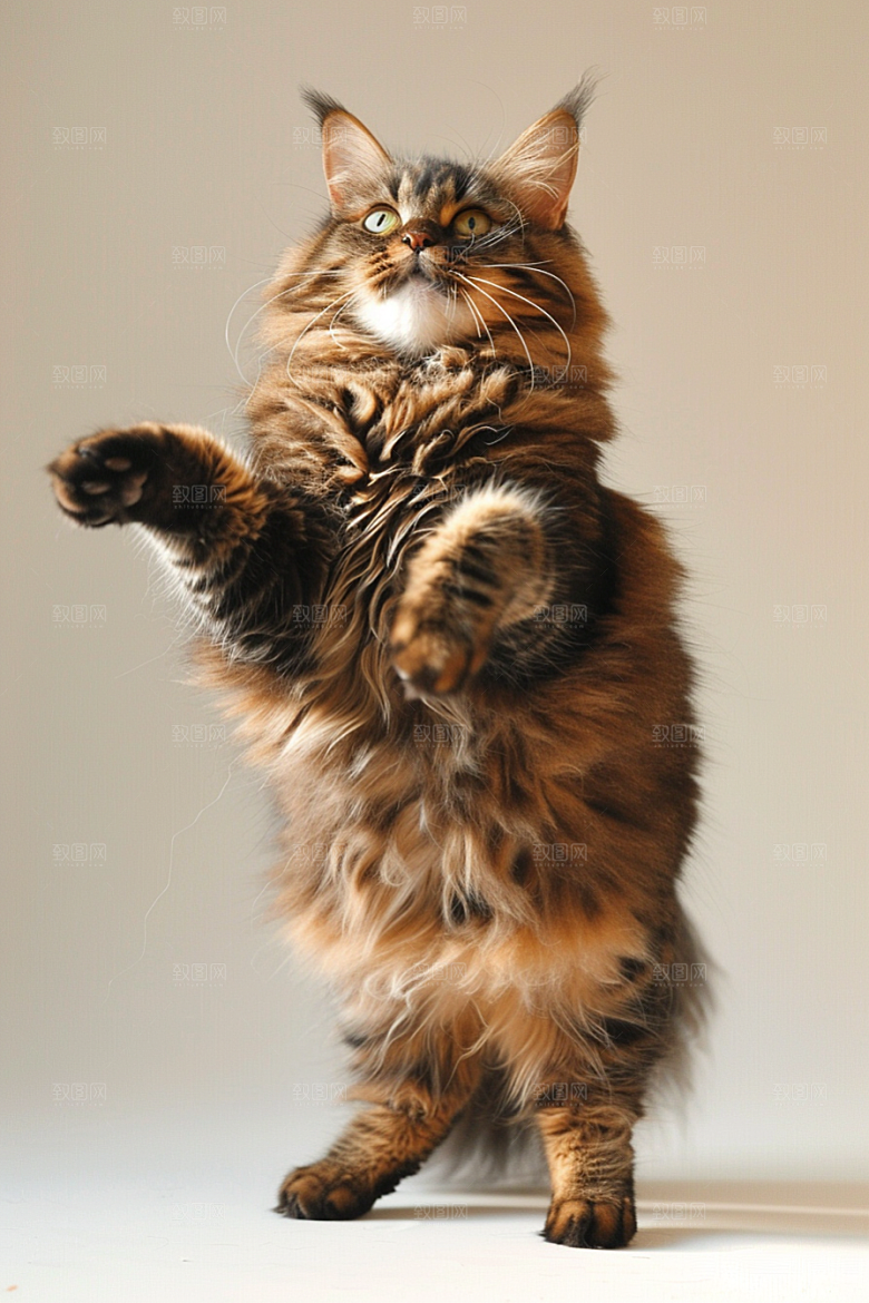 缅因猫陪伴毛茸茸摄影图