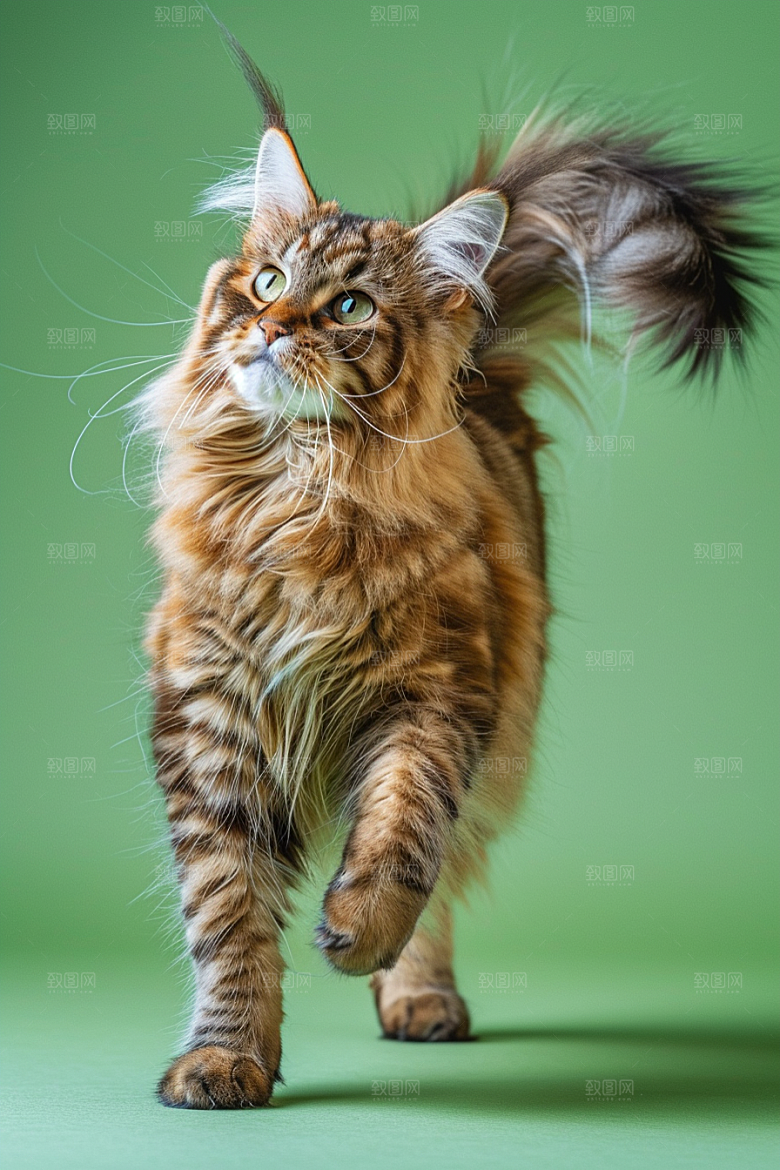 缅因猫毛茸茸长毛猫摄影图