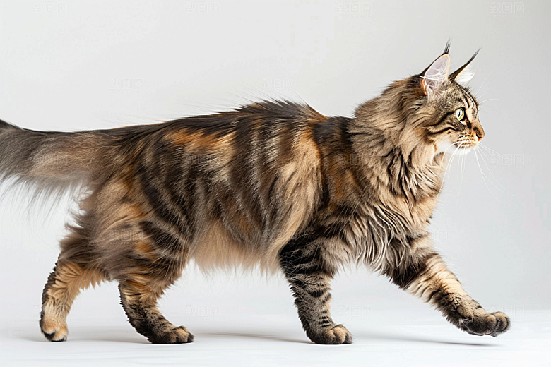 缅因猫陪伴家居生活摄影图