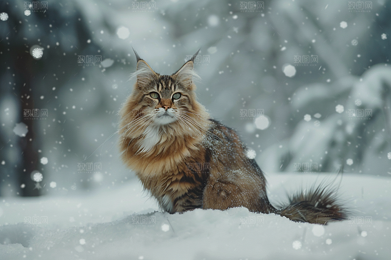 缅因猫可爱长毛猫摄影图