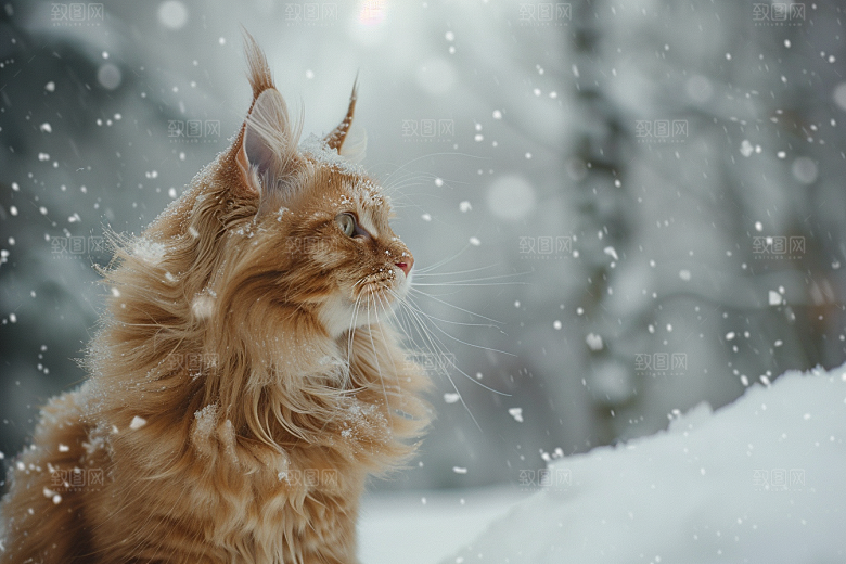 缅因猫陪伴高清摄影图
