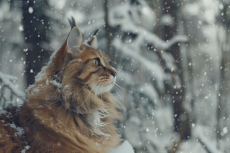 缅因猫毛茸茸长毛猫摄影图