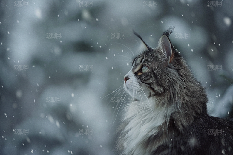 缅因猫毛茸茸可爱摄影图