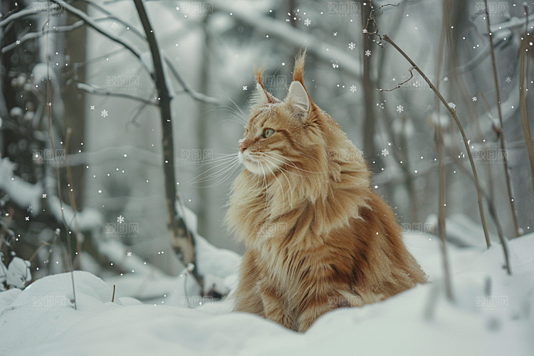 缅因猫长毛猫毛茸茸摄影图