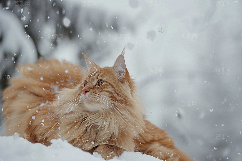 缅因猫毛茸茸长毛猫摄影图