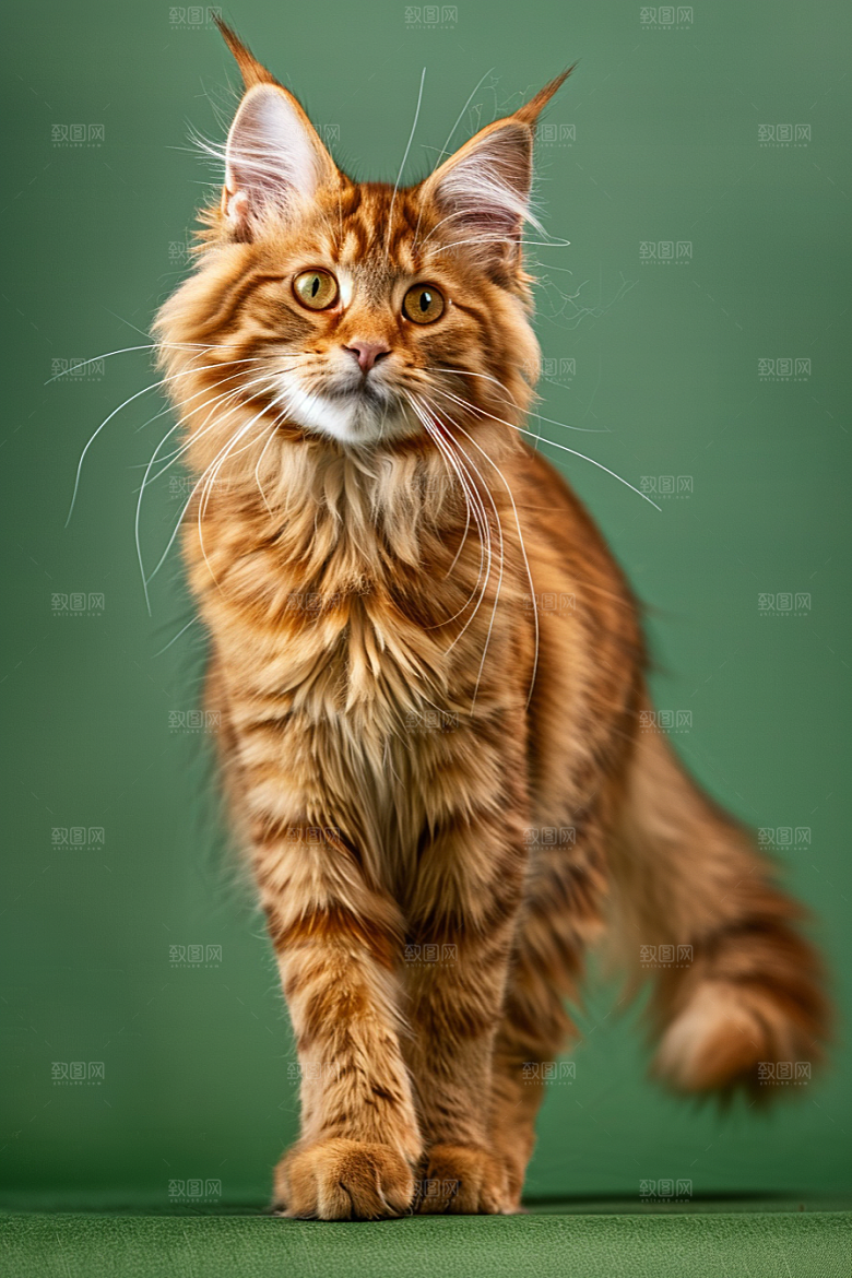 缅因猫陪伴毛茸茸摄影图