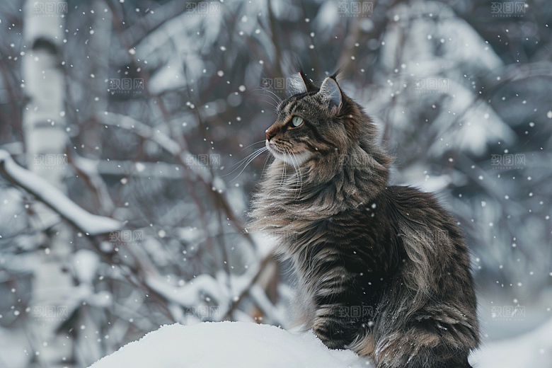 缅因猫家居生活宠物猫摄影图