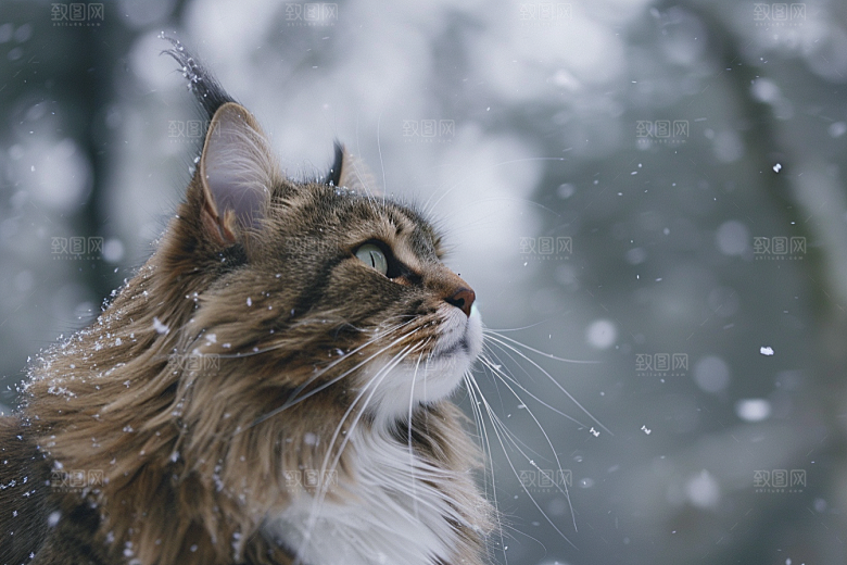 缅因猫家居生活长毛猫摄影图