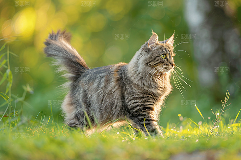缅因猫陪伴家居生活摄影图