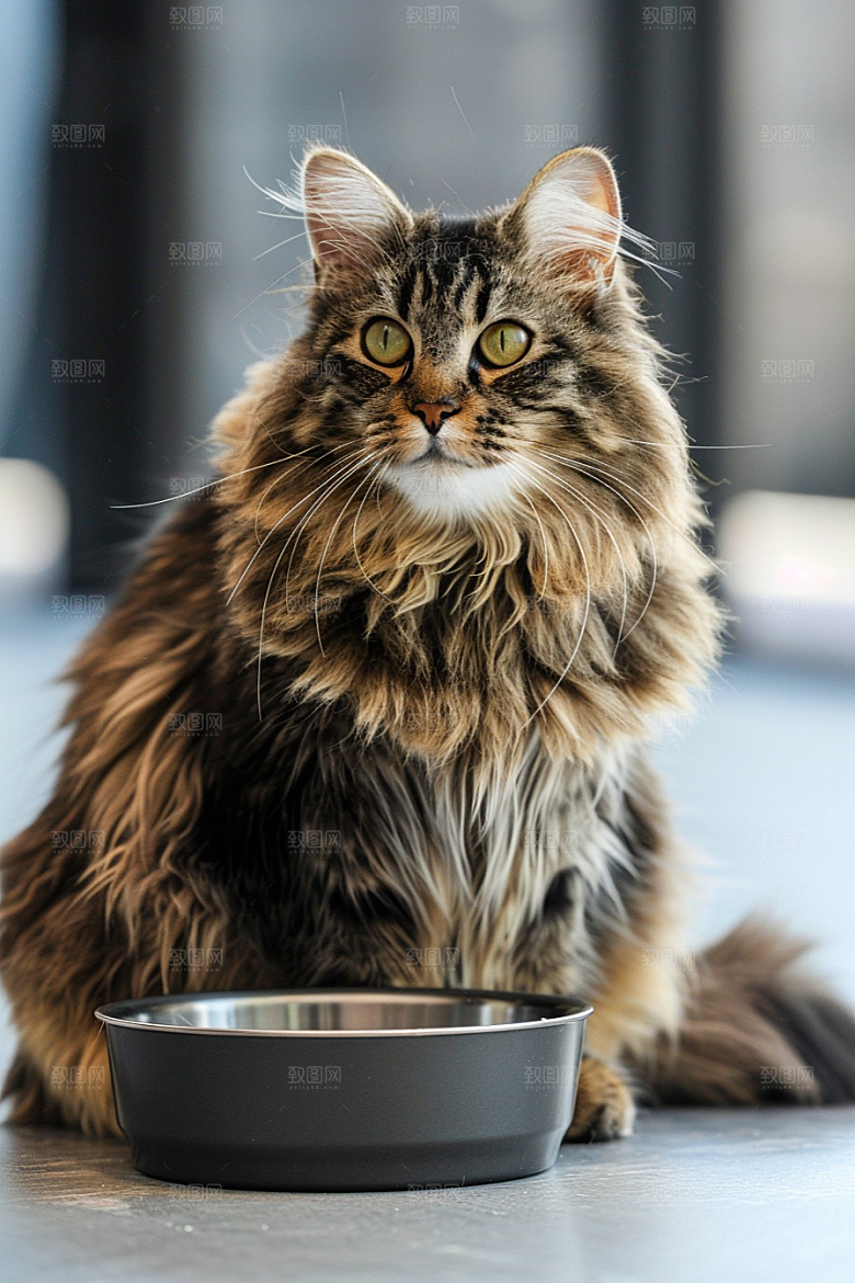 缅因猫毛茸茸长毛猫摄影图