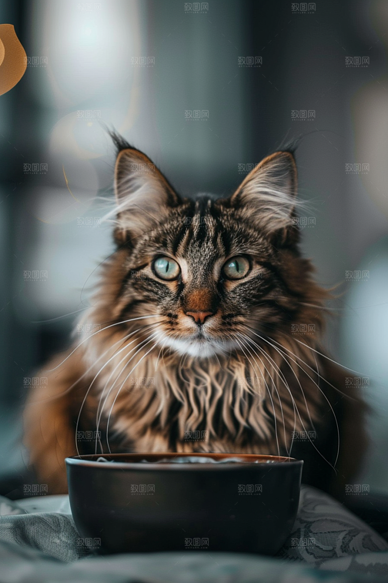 缅因猫品种猫可爱摄影图