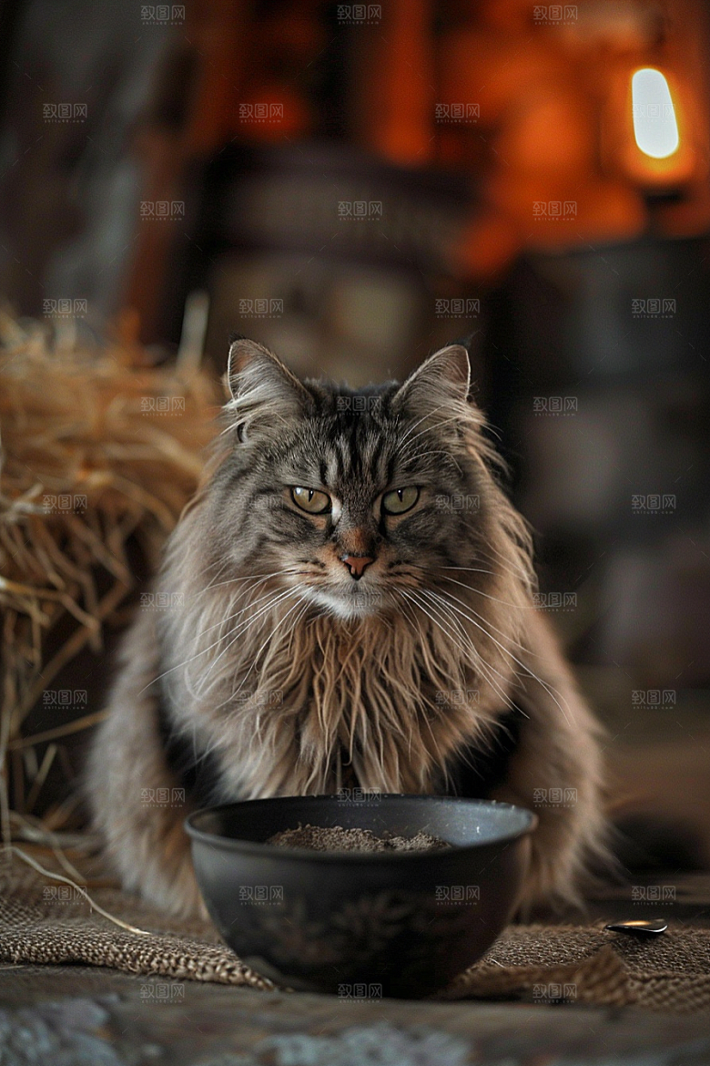 缅因猫毛茸茸可爱摄影图