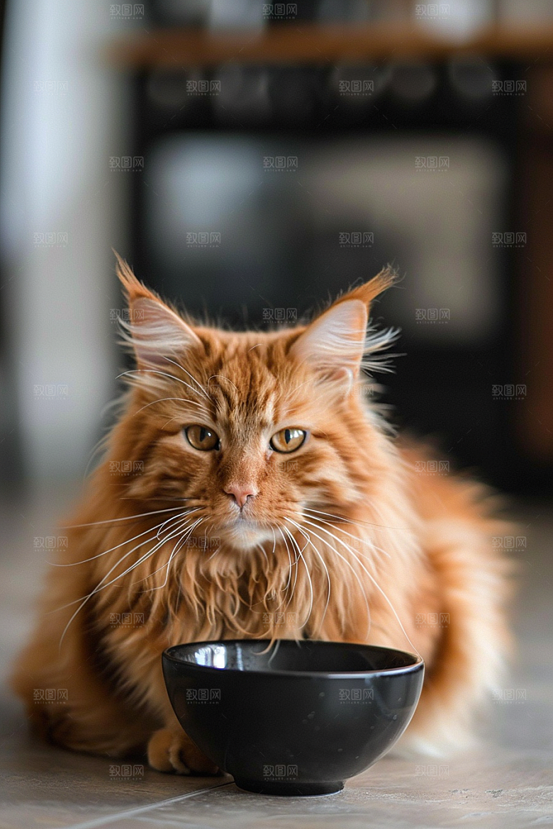 缅因猫家居生活毛茸茸摄影图