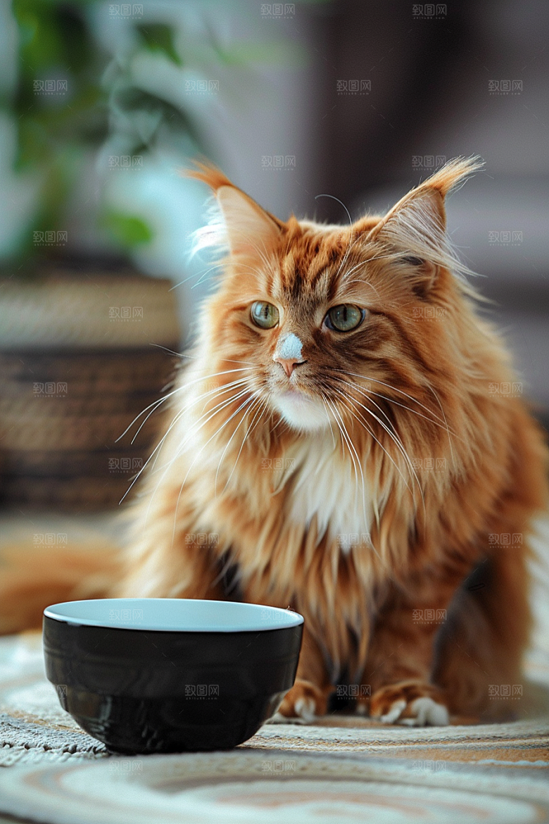 缅因猫家居生活陪伴摄影图