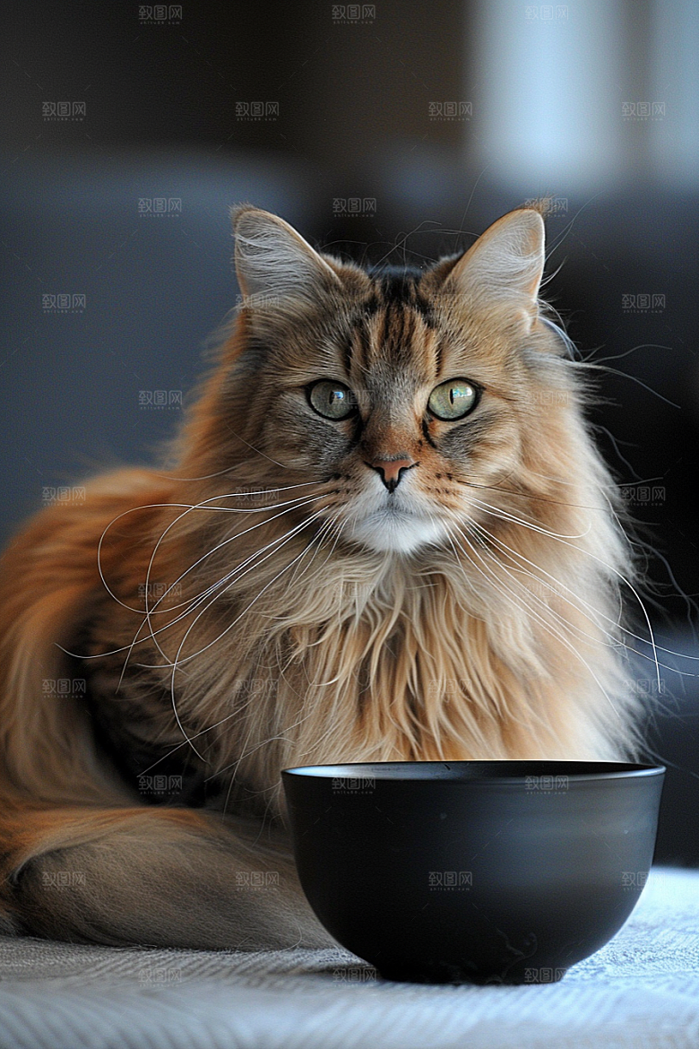 缅因猫毛茸茸长毛猫摄影图