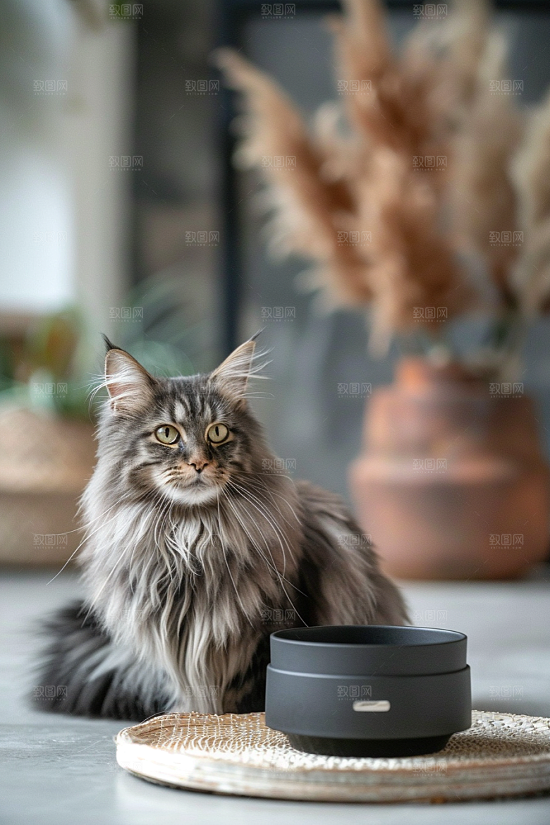 缅因猫高清陪伴摄影图