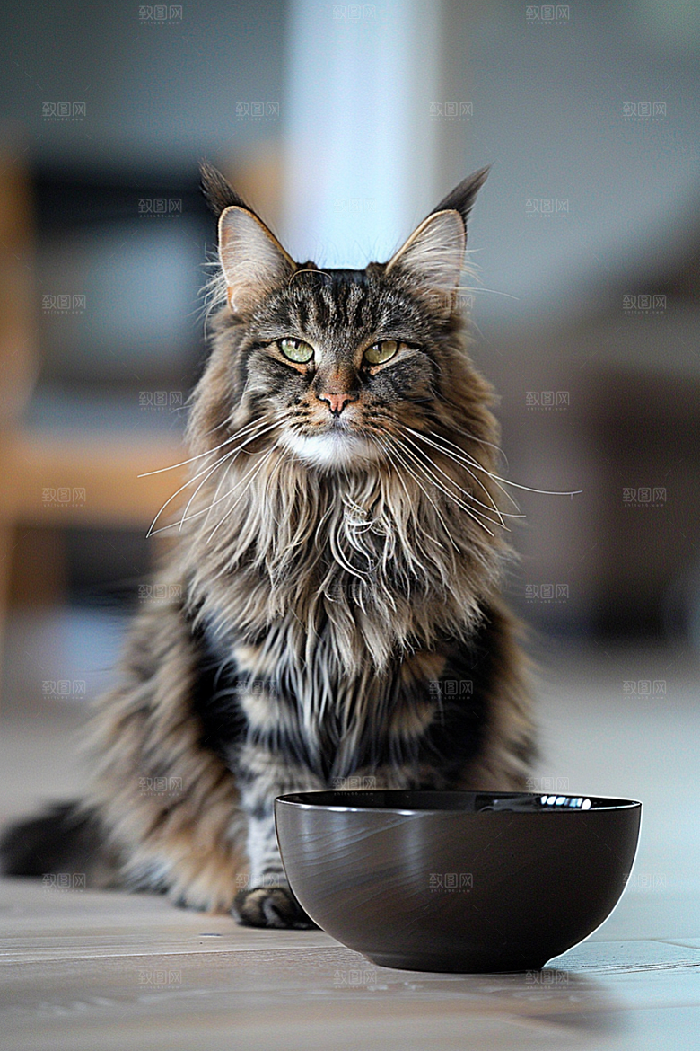 缅因猫家居生活高清摄影图