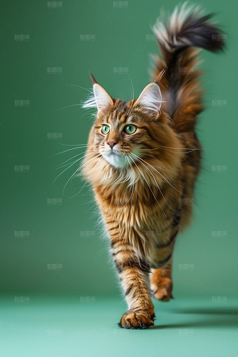 缅因猫家居生活宠物猫摄影图