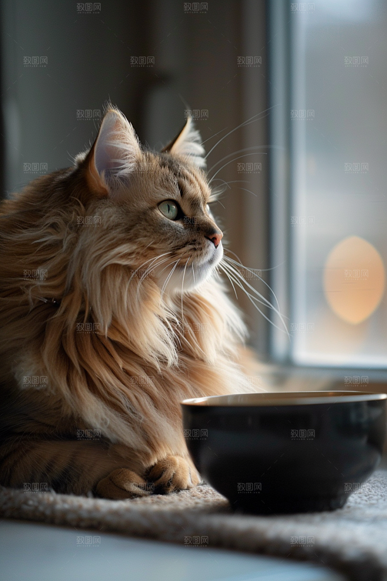 缅因猫陪伴品种猫摄影图