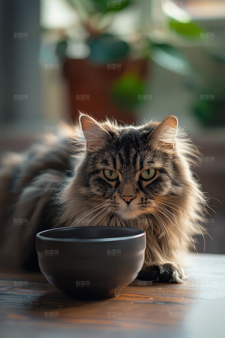 缅因猫毛茸茸家居生活摄影图