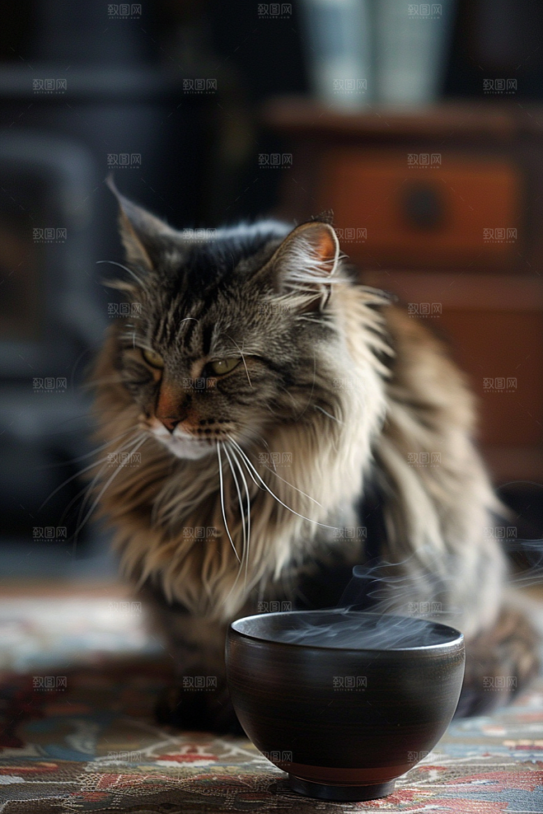 缅因猫长毛猫可爱摄影图