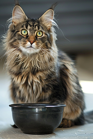 缅因猫毛茸茸长毛猫摄影图