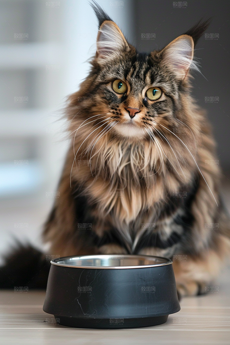 缅因猫可爱家居生活摄影图
