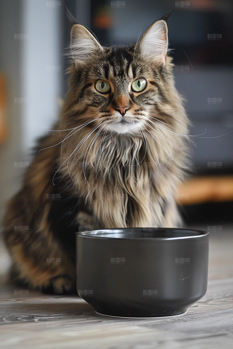 缅因猫陪伴宠物猫摄影图