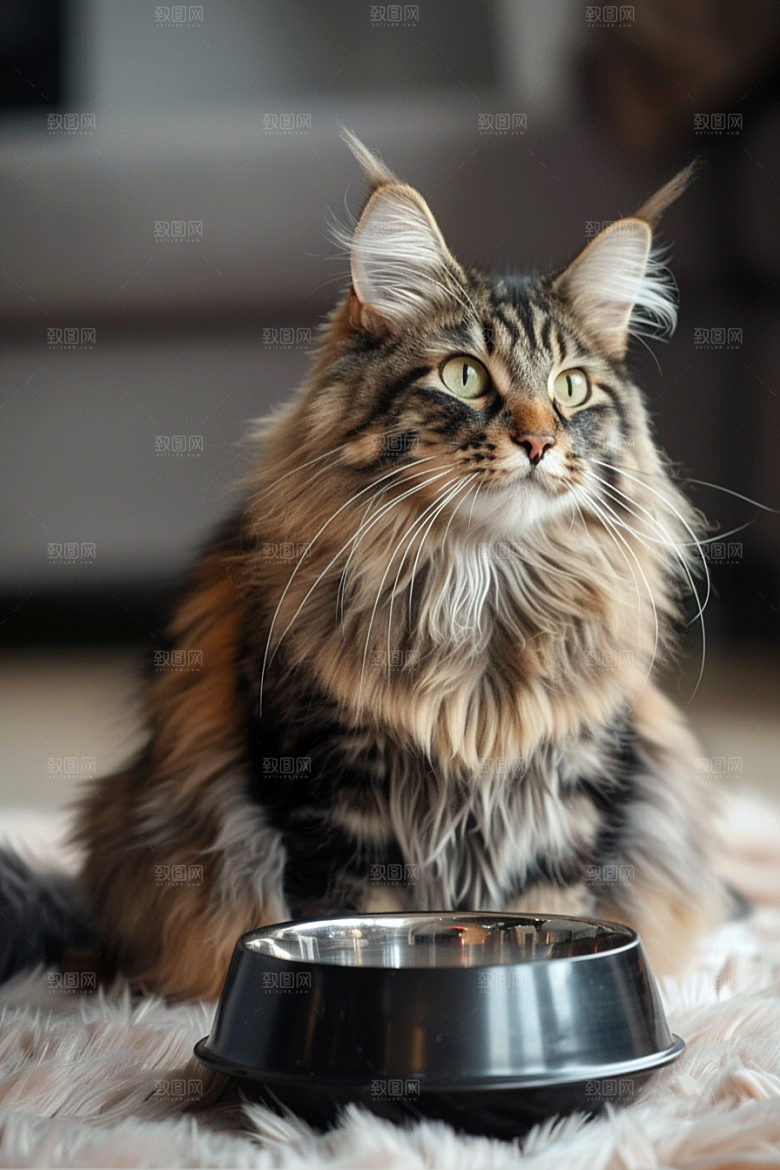缅因猫家居生活陪伴摄影图