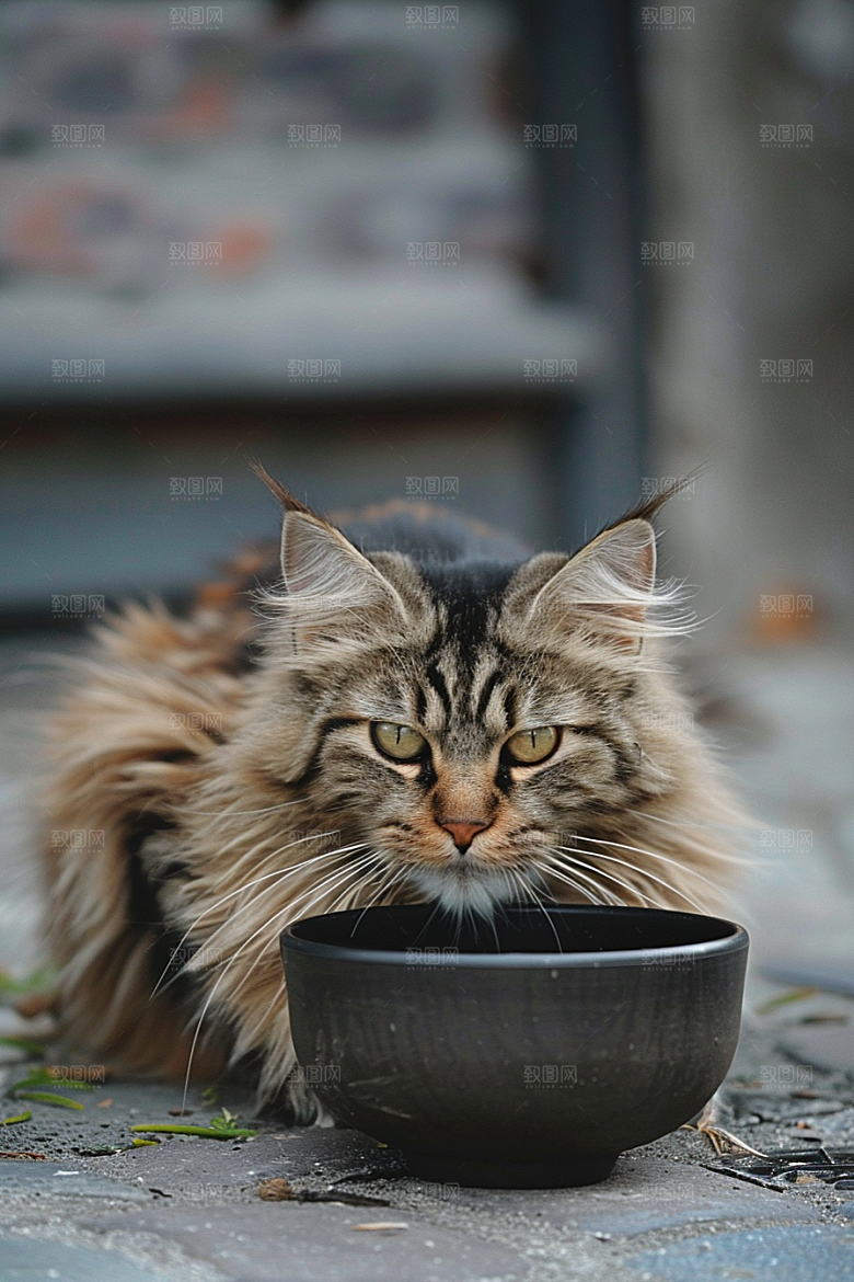 缅因猫陪伴高清摄影图