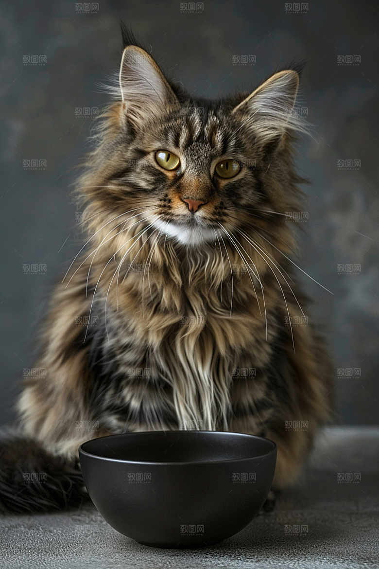 缅因猫陪伴可爱摄影图