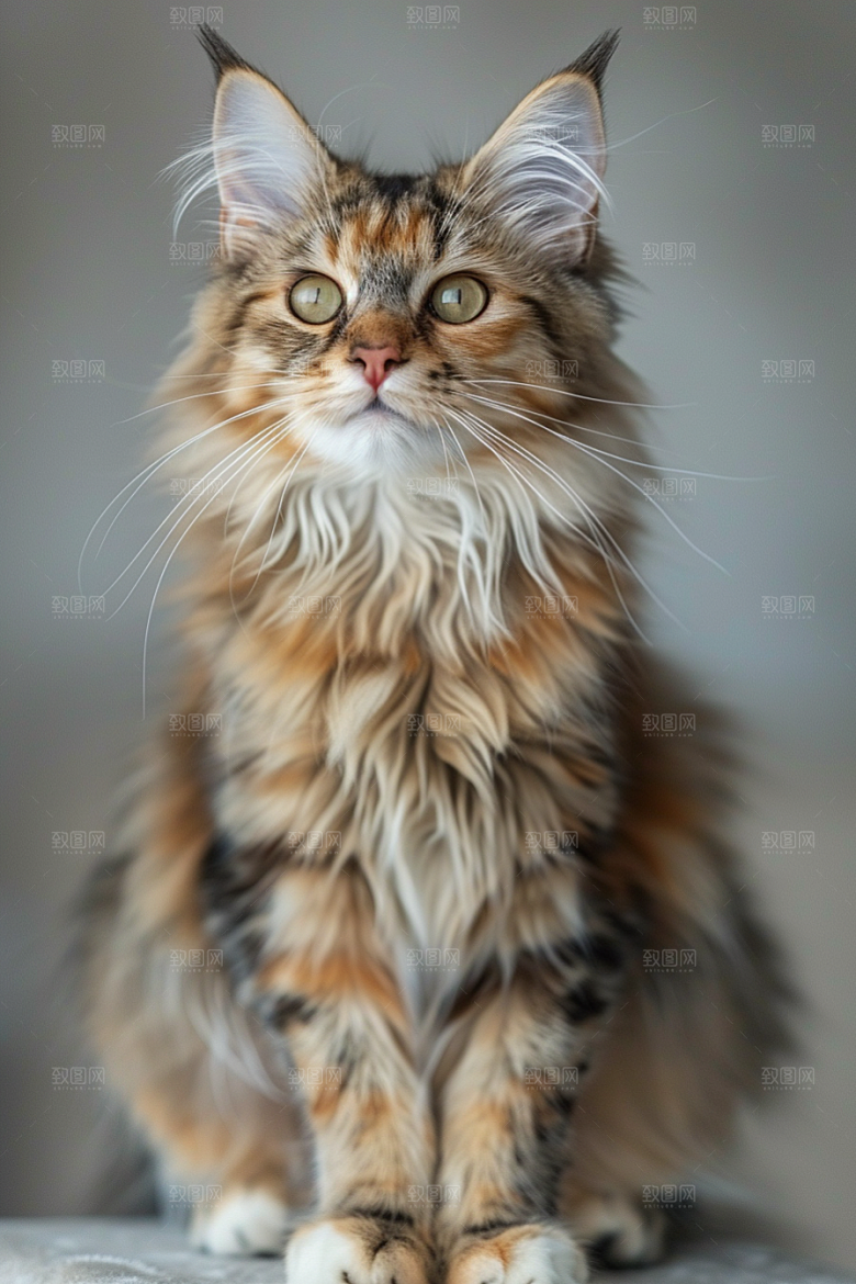缅因猫陪伴可爱摄影图