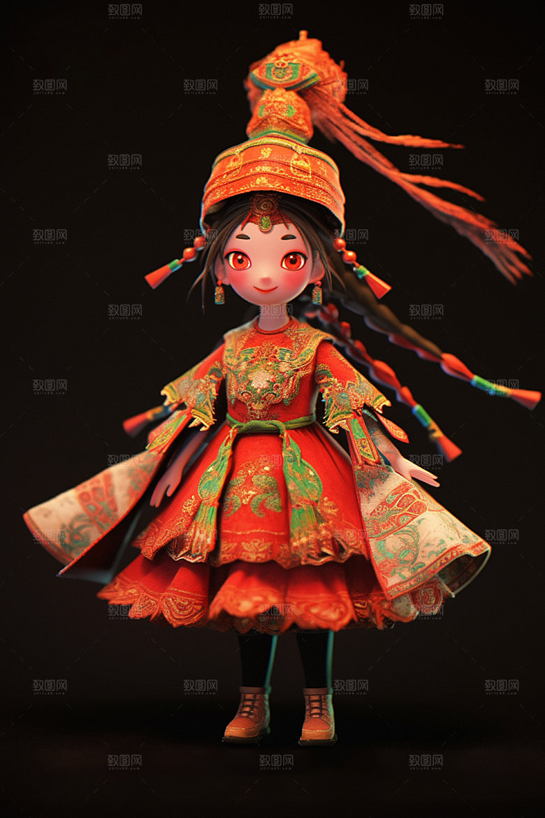 苗族人物3D传统模型