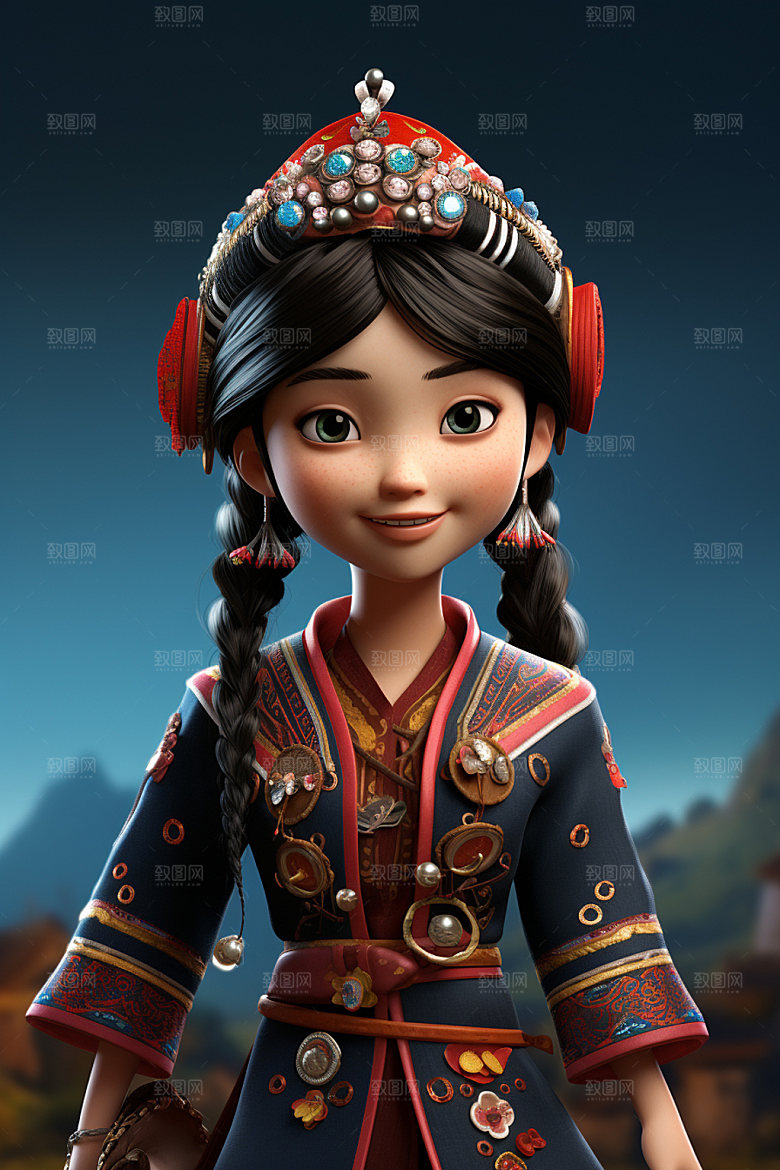 苗族人物3D传统模型