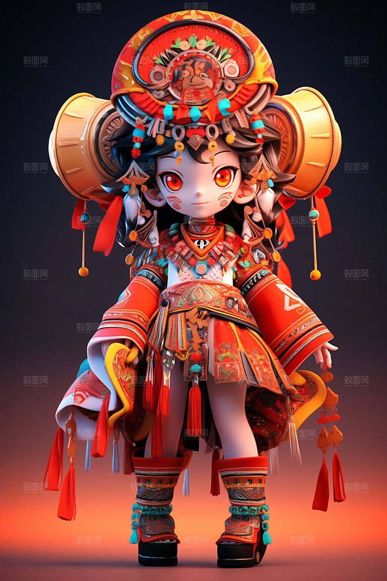 苗族人物立体传统模型