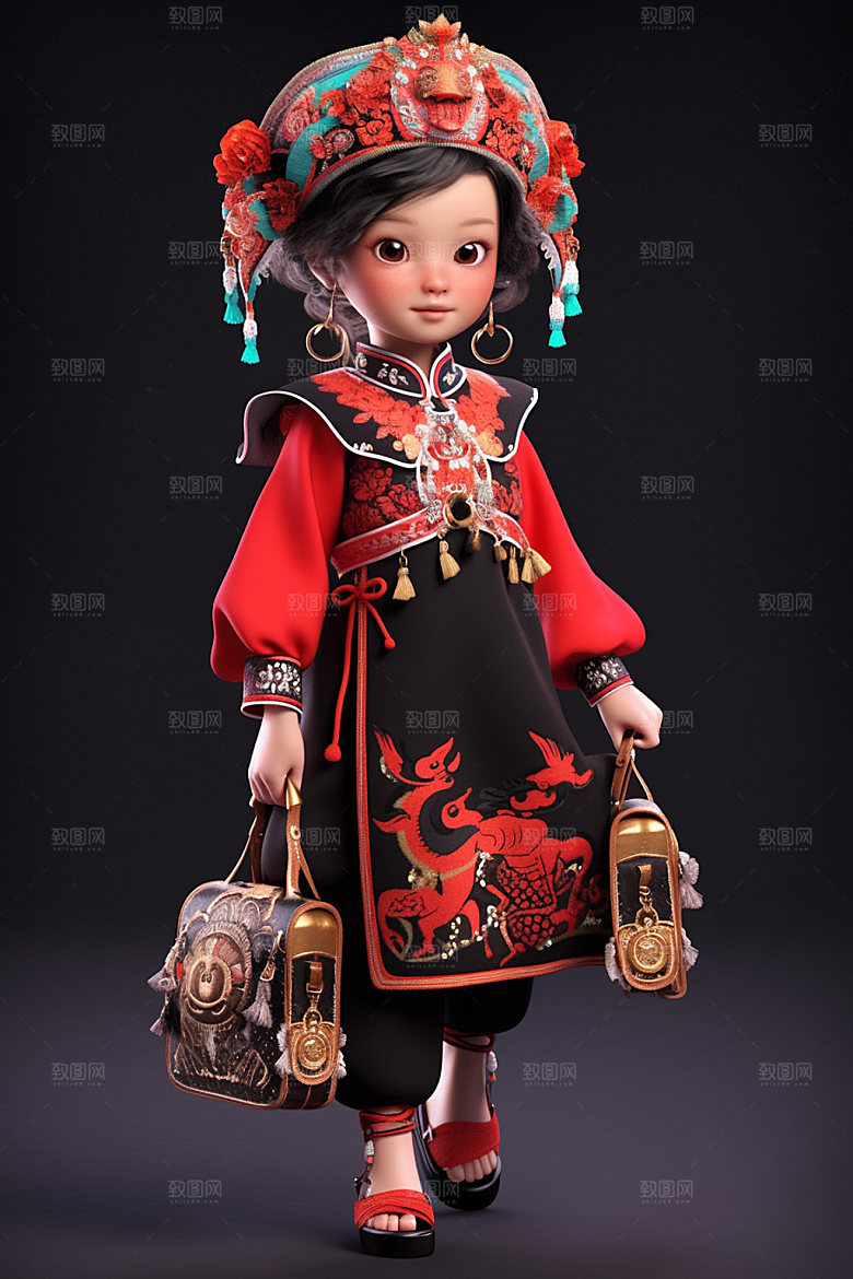 苗族人物3D形象模型