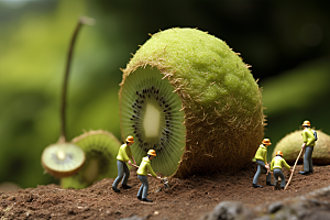 猕猴桃种植水果微距小人