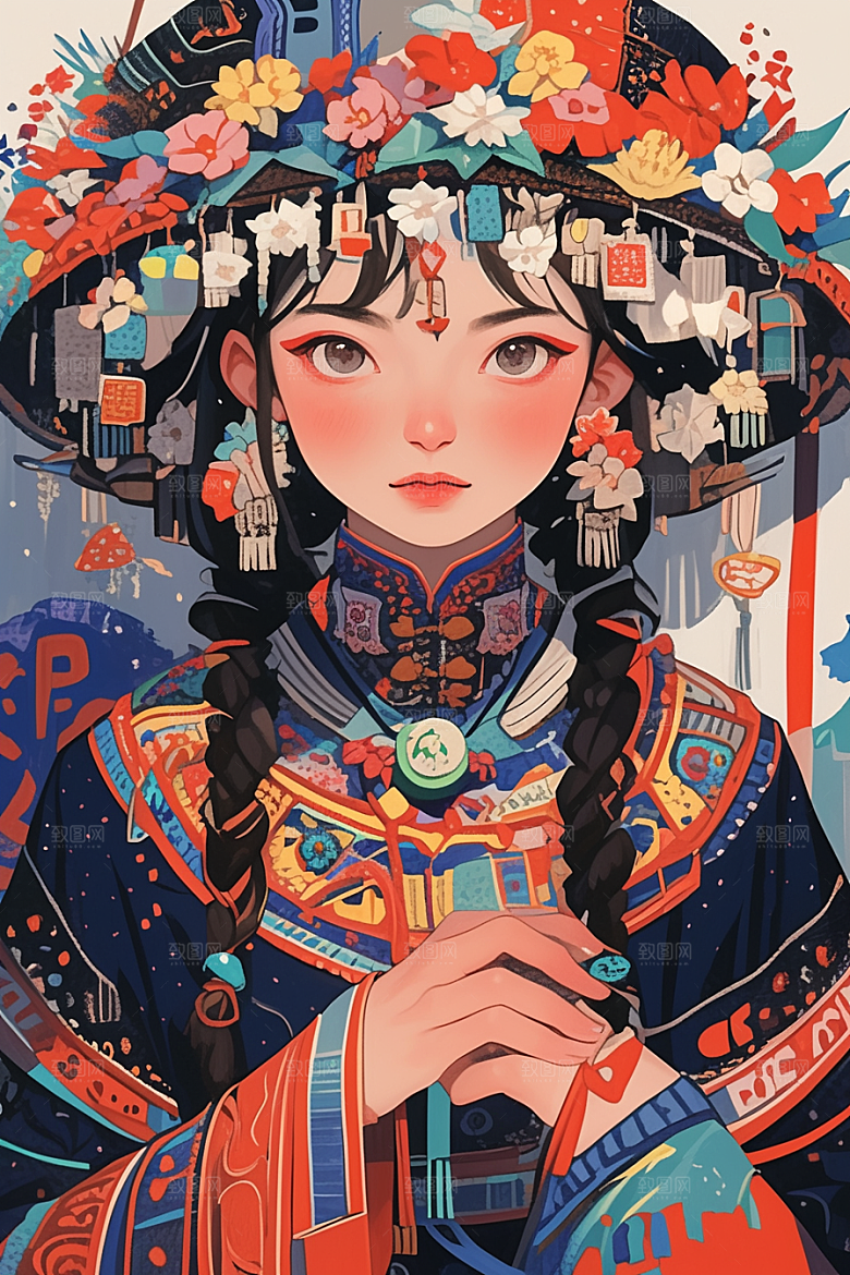扁平风少数民族高清地域特色插画