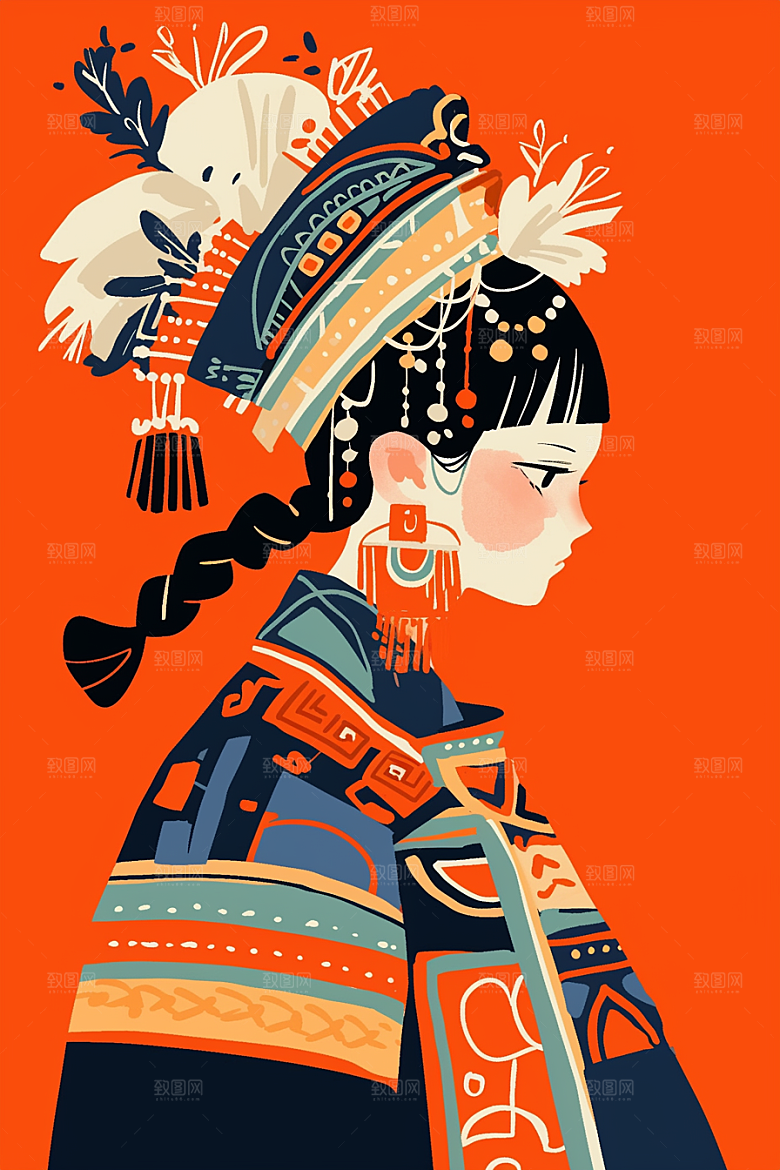 扁平风少数民族中国风地域特色插画