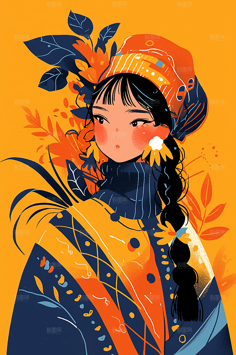 扁平风少数民族手绘彩色插画