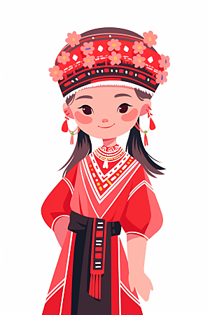 扁平风少数民族传统文化中国风插画