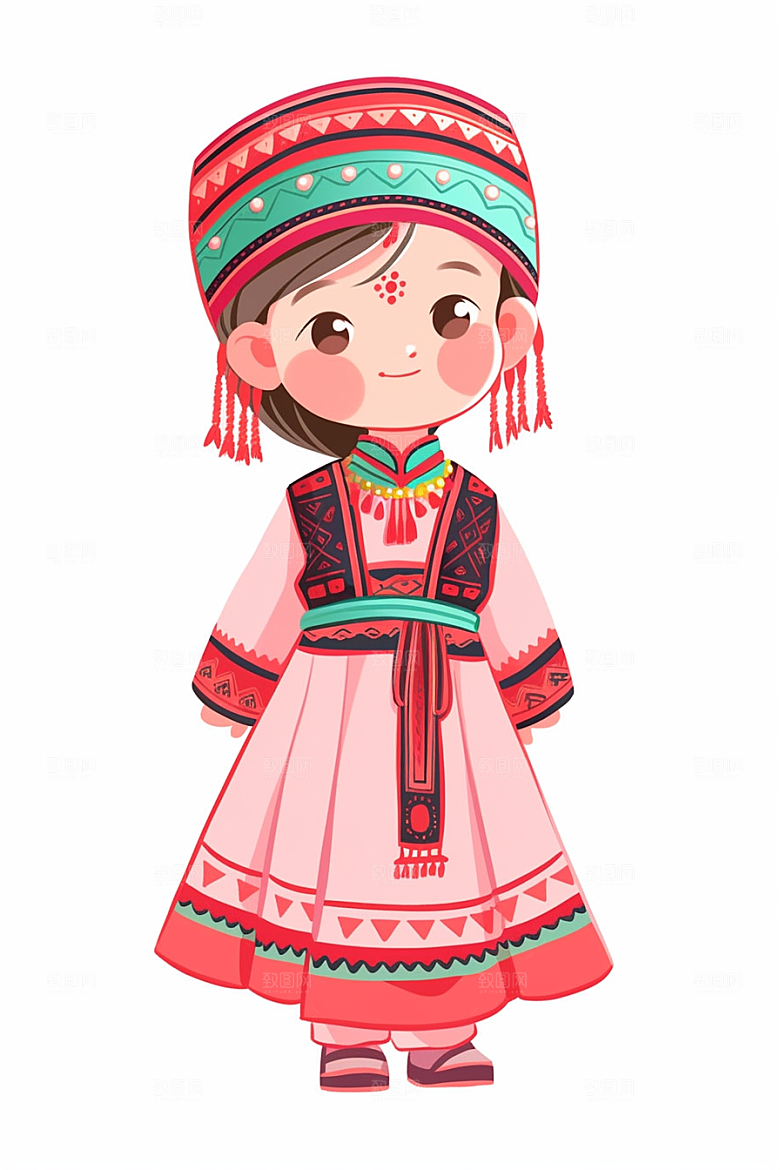 扁平风少数民族彩色手绘插画