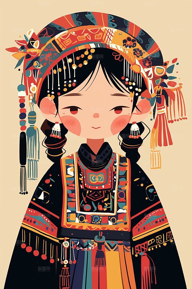扁平风少数民族高清艺术感插画