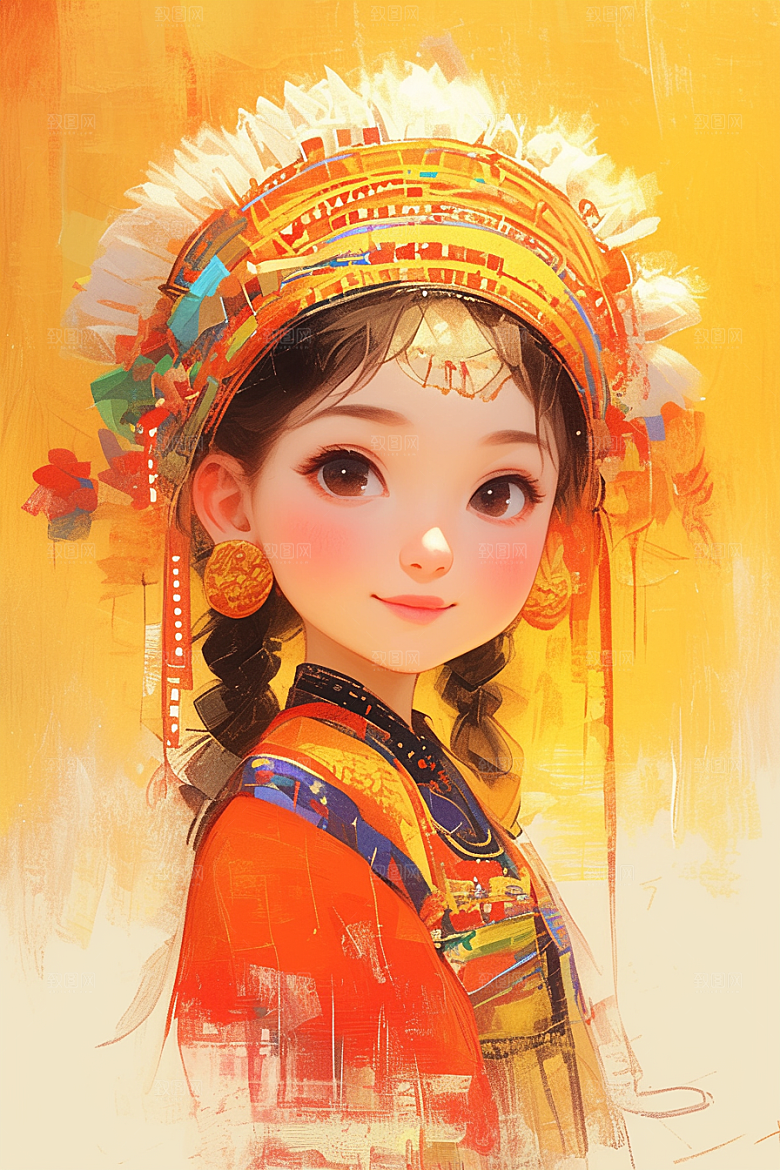 扁平风少数民族平面中国风插画