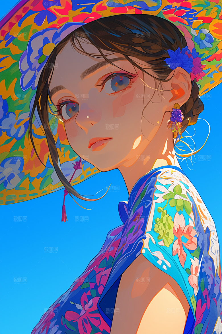 扁平风少数民族人物手绘插画