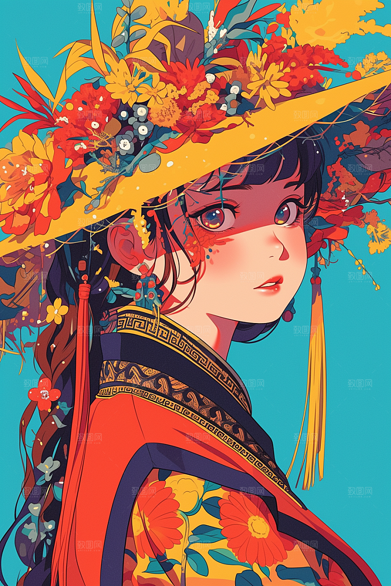 扁平风少数民族彩色地域特色插画