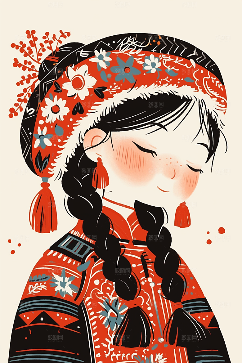 扁平风少数民族人物地域特色插画