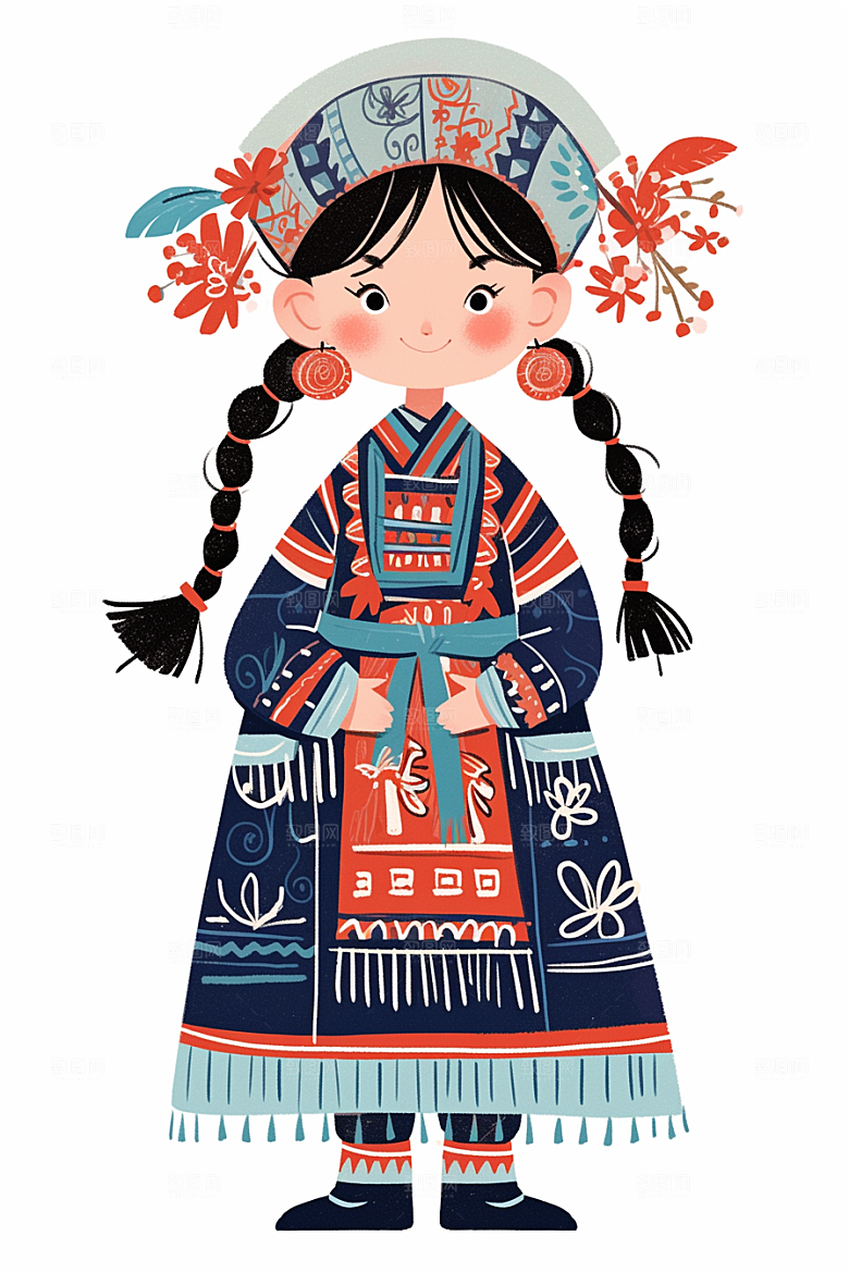 扁平风少数民族中国风地域特色插画