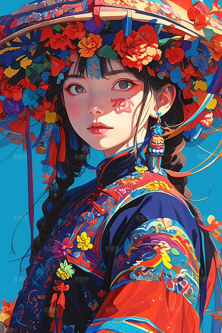 扁平风少数民族手绘高清插画
