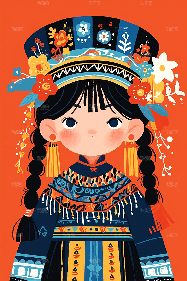 扁平风少数民族地域特色高清插画